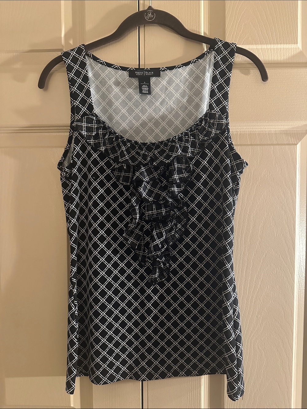 White House Black Market Black & White Ruffle Tank Top